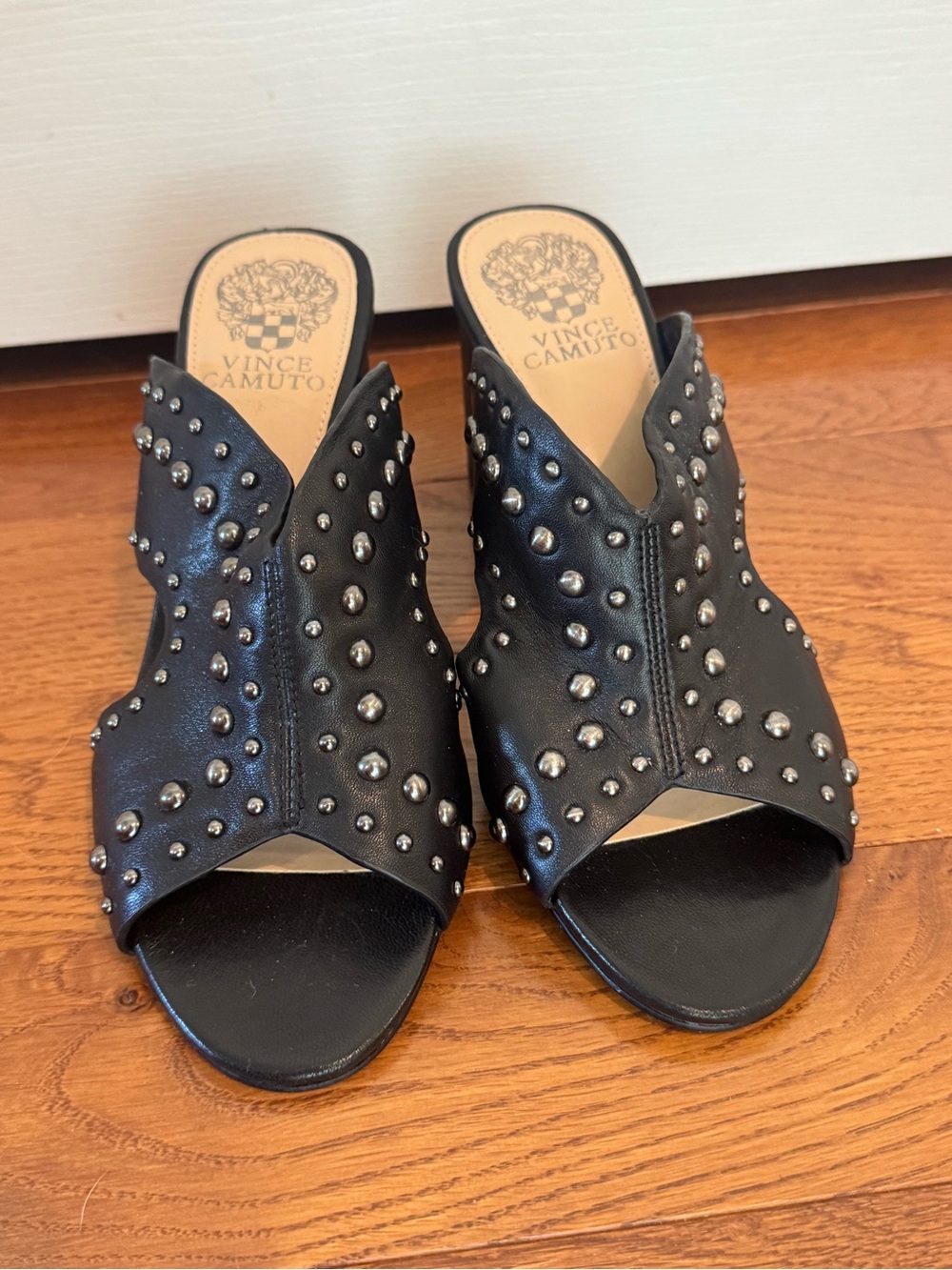 Vince Camuto Black Studded Open-Toe Slide Mules